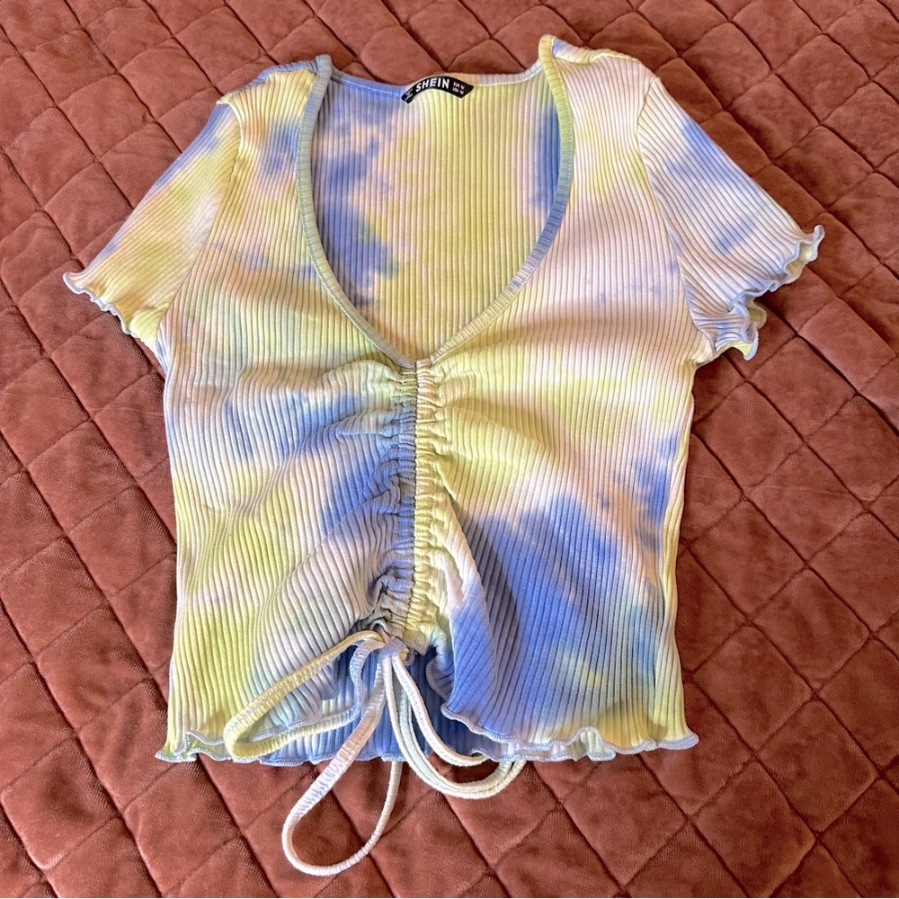 Tye dye blue green and white Shein top